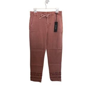 Driftwood Mauve Cotton Blend Stretch Khaki Embroidered Pants - M